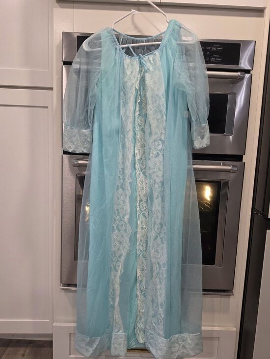 N/A Other - Vintage Sheer Light Blue Lace Trimmed Nightgown with sheer robe Size Medium
